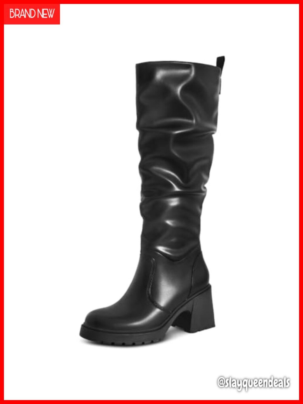 Faux Leather Slouch Knee High Platform Boots Chunky Block Heel